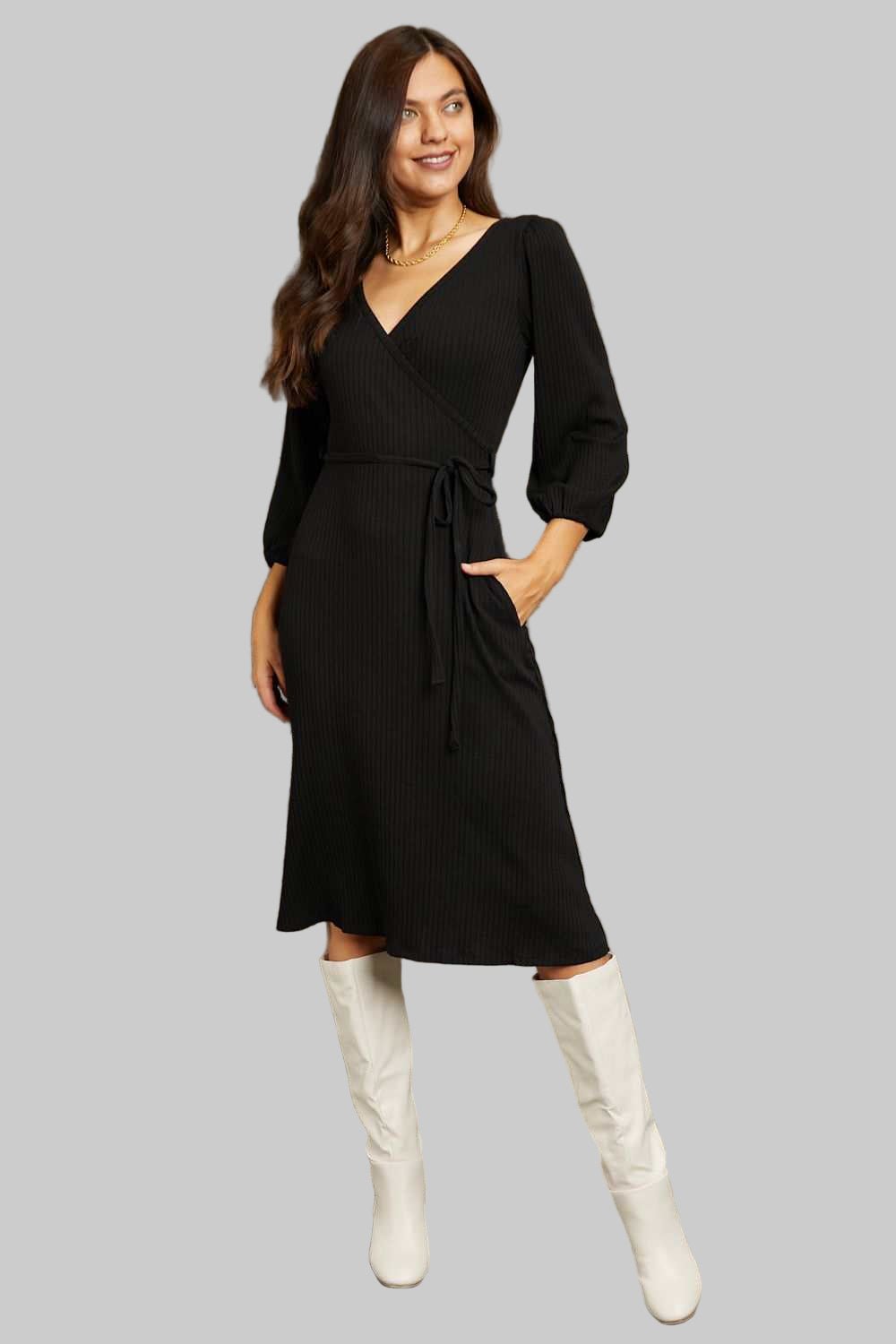 Culture Code Full Size Surplice Flare Ruching Dress - Jsandiclothing.com