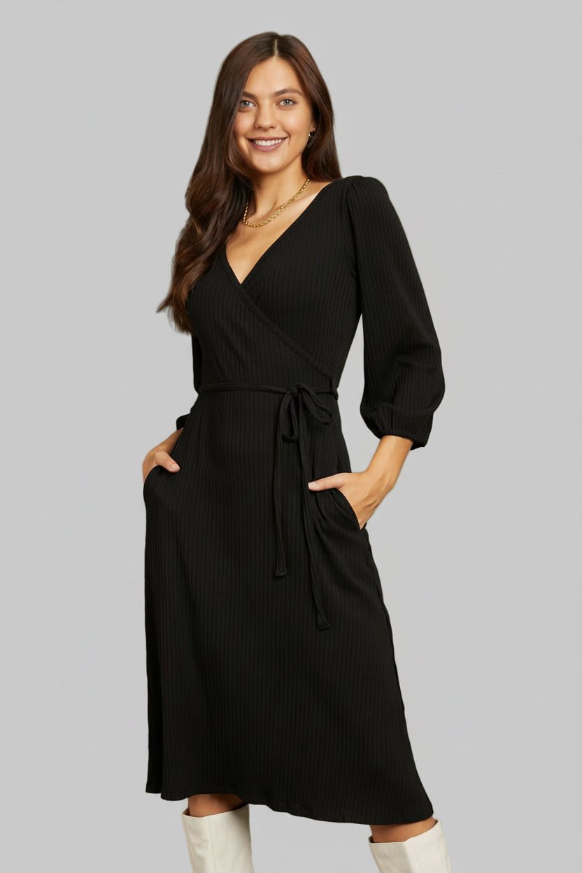 Culture Code Full Size Surplice Flare Ruching Dress - Jsandiclothing.com