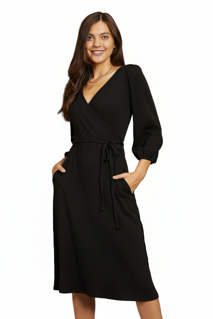 Culture Code Full Size Surplice Flare Ruching Dress - Jsandiclothing.com