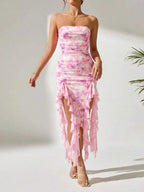 Strapless ruffle hem dress 