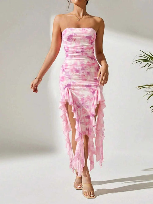 Strapless ruffle hem dress 