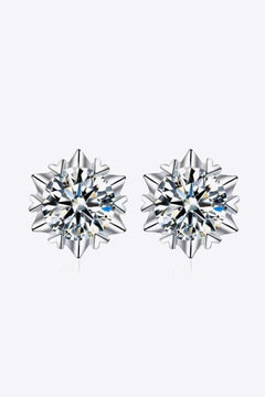 Stuck On You 4 Carat Moissanite stud earrings in minimalist 925 sterling silver with platinum plating, polished finish, flat lay style