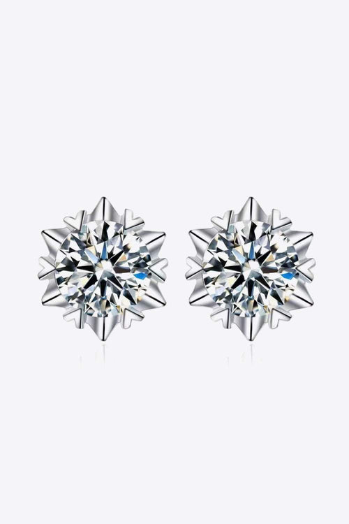 Stuck On You 4 Carat Moissanite stud earrings in minimalist 925 sterling silver with platinum plating, polished finish, flat lay style
