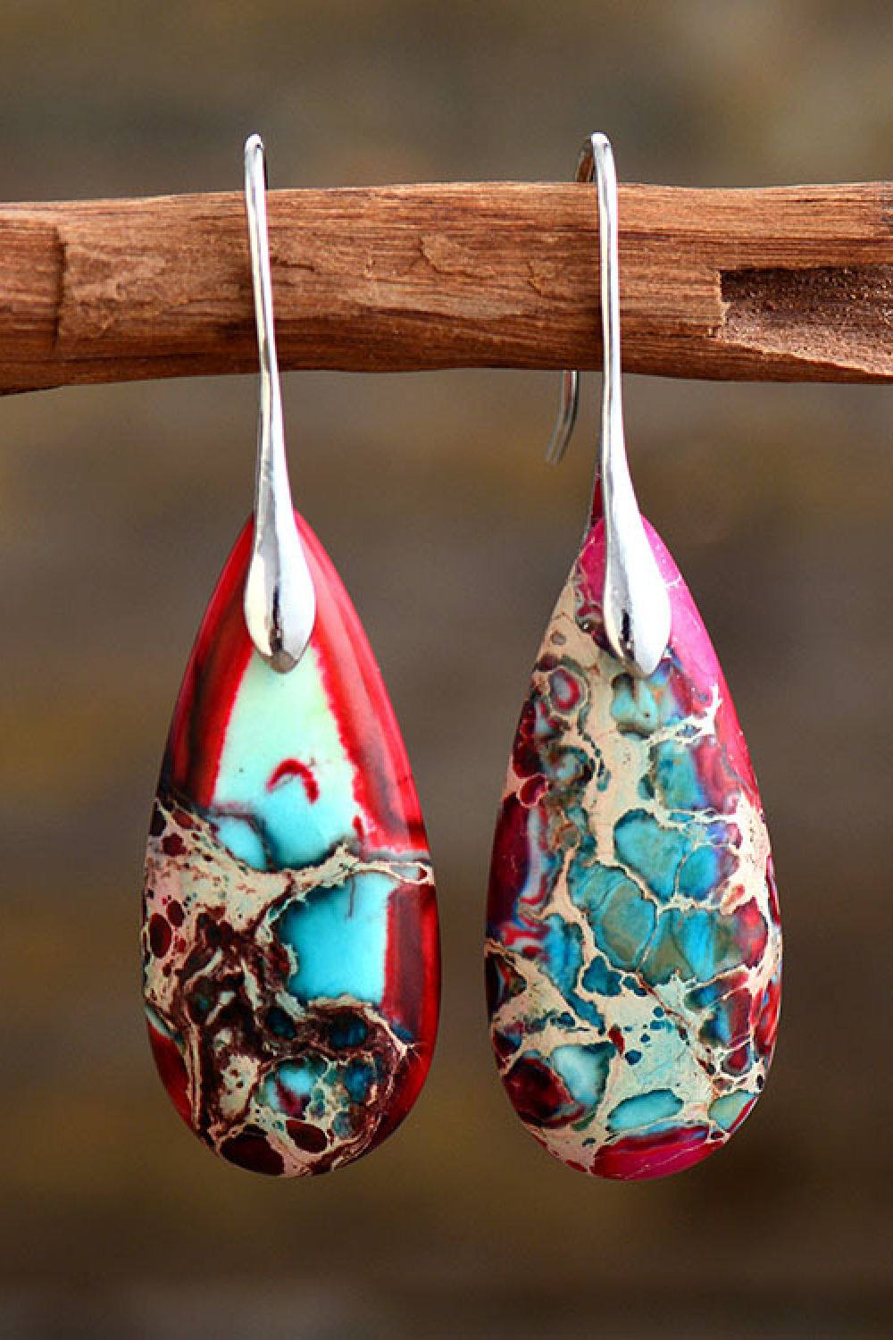 Dangle Earrings Handmade Teardrop Shape Natural Stone |Unique Artisan - Jsandiclothing.com