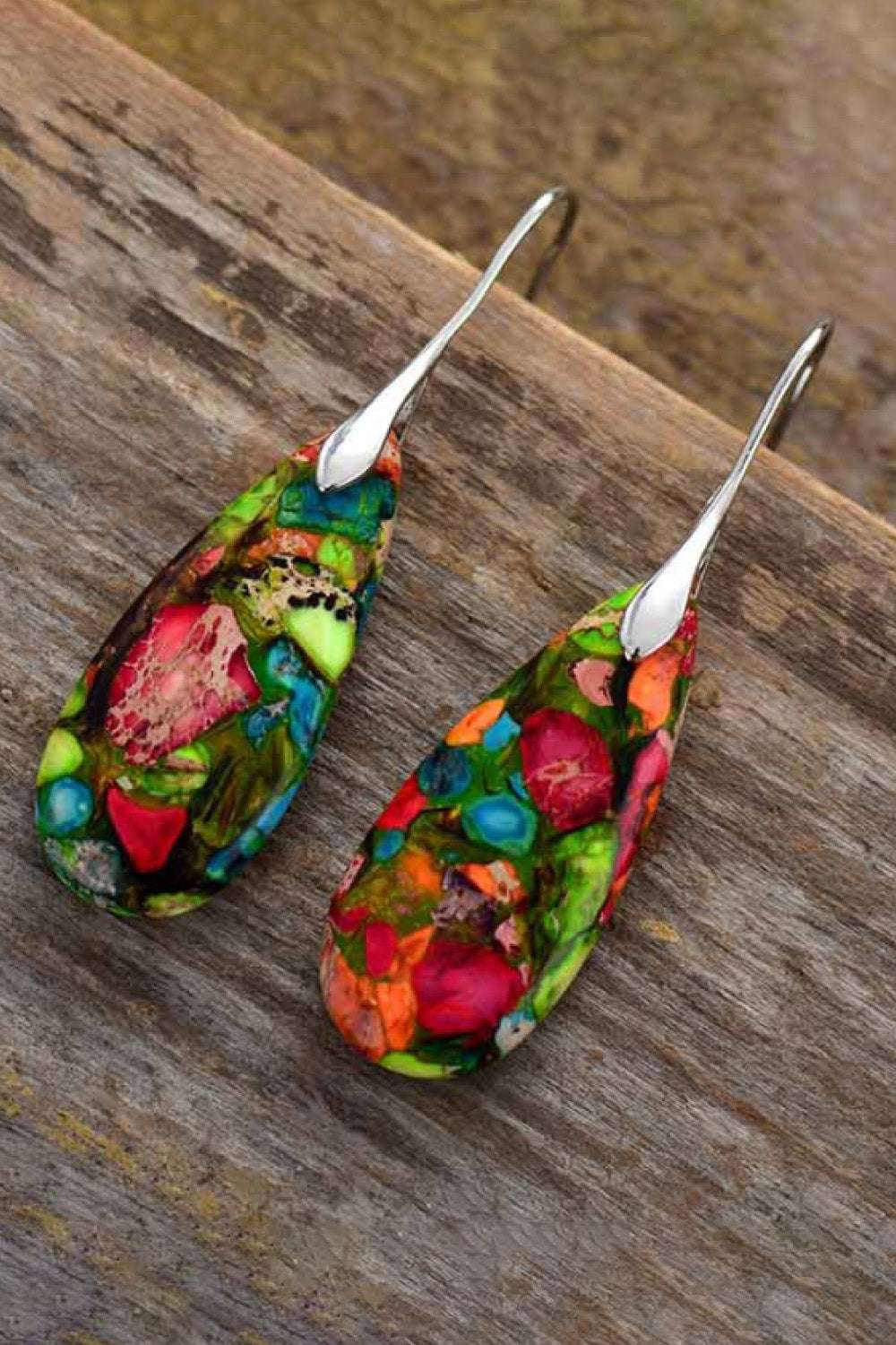Dangle Earrings Handmade Teardrop Shape Natural Stone |Unique Artisan - Jsandiclothing.com