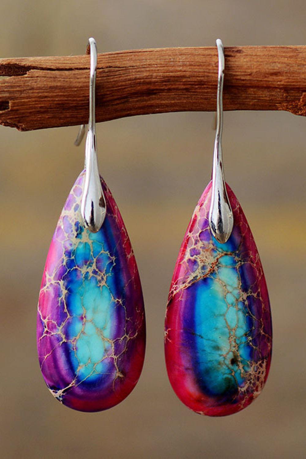 Dangle Earrings Handmade Teardrop Shape Natural Stone |Unique Artisan - Jsandiclothing.com