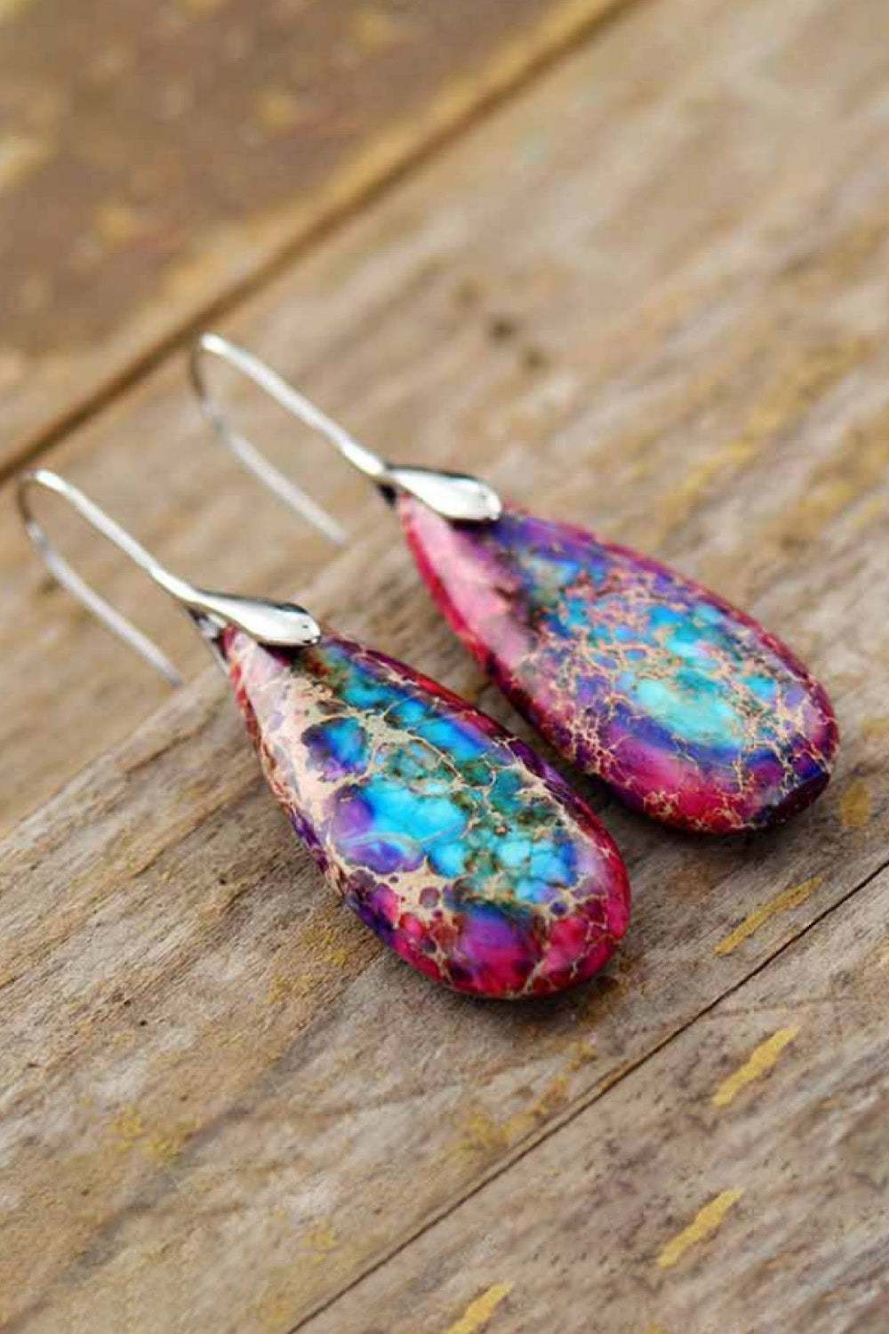 Dangle Earrings Handmade Teardrop Shape Natural Stone |Unique Artisan - Jsandiclothing.com