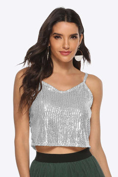 Sequin Cropped Cami-Sparkling Top Perfect for a Night Out or Party