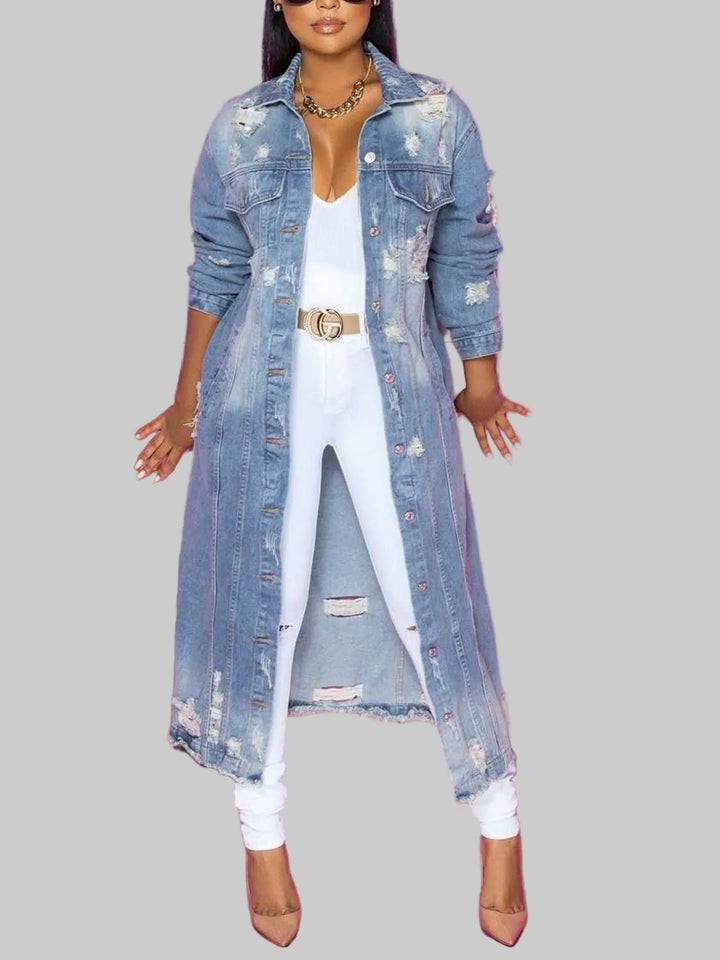 Denim Jacket - Long Sleeve & Raw Hem| Trendy for a Stylish Look - Jsandiclothing.com