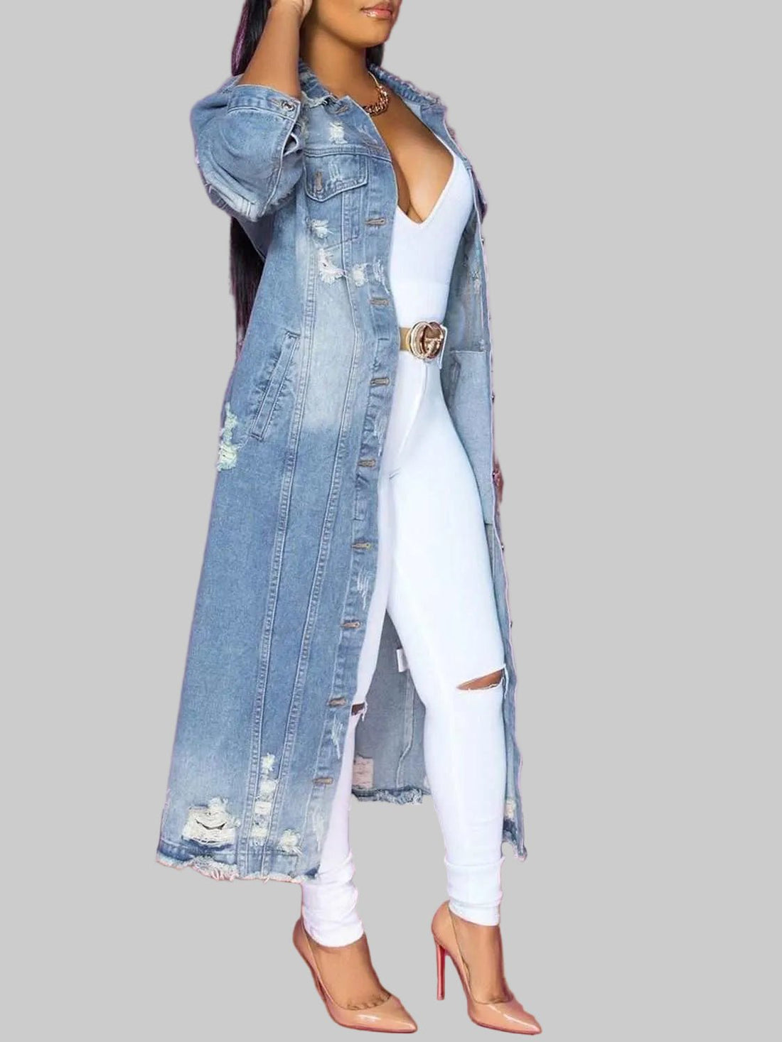 Denim Jacket - Long Sleeve & Raw Hem| Trendy for a Stylish Look - Jsandiclothing.com
