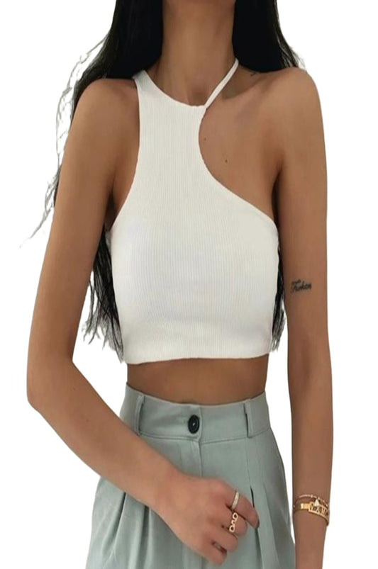 Asymmetrycal Crop Knitted Tank Tops