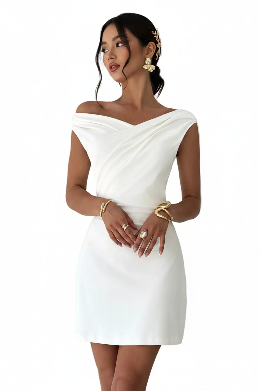 Elegant Off - Shoulder Draped Mini Dress - Jsandiclothing.com