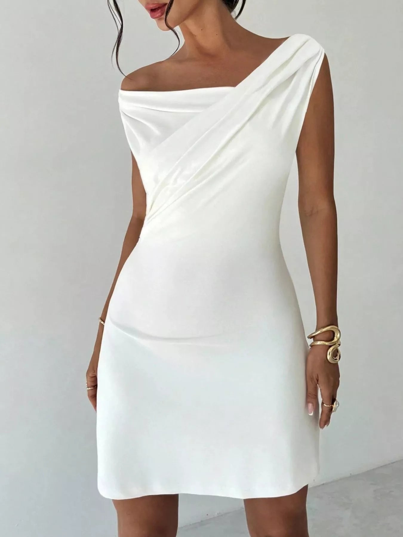 Elegant Off - Shoulder Draped Mini Dress - Jsandiclothing.com
