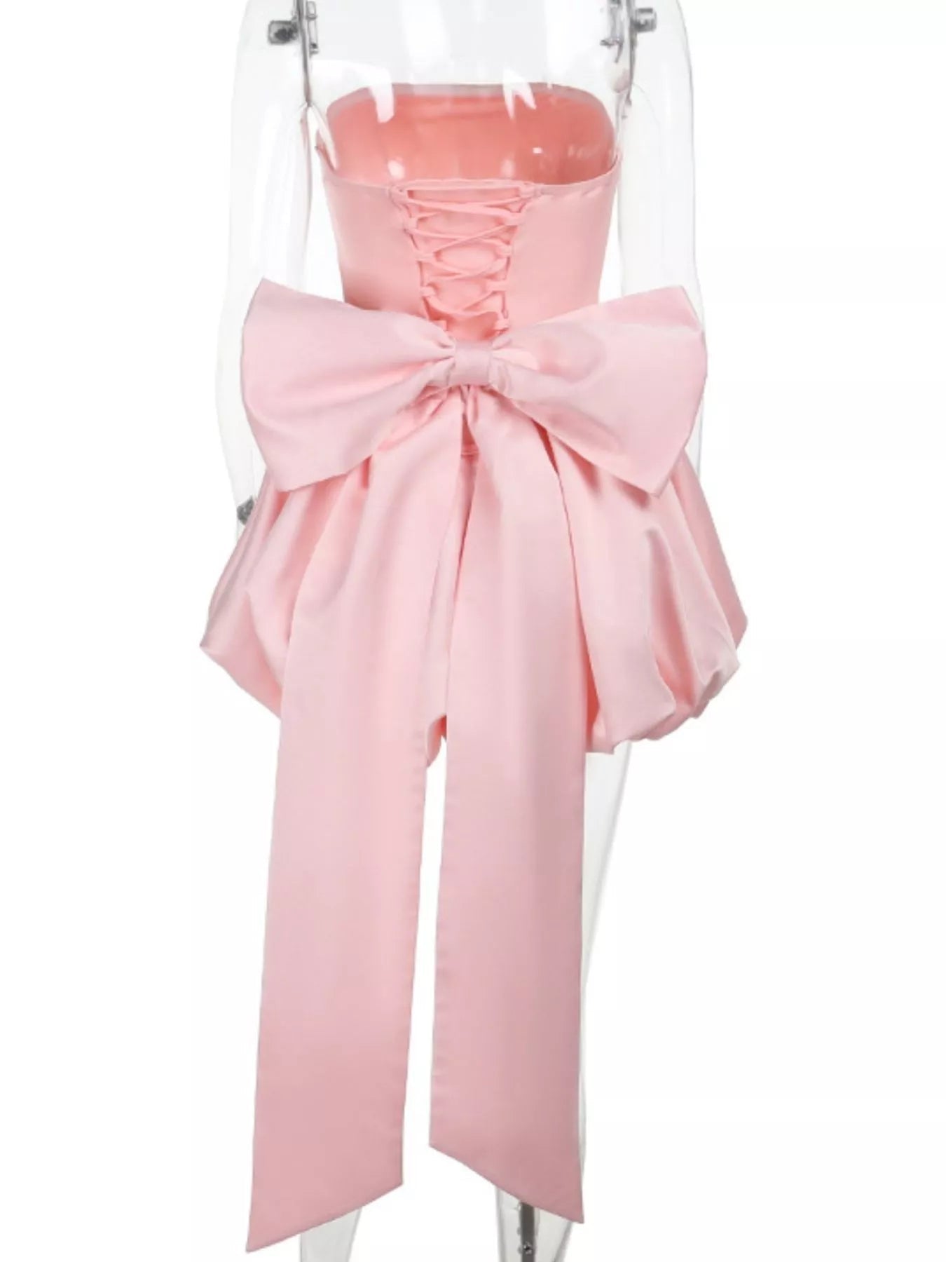 Elegant Strapless Bowknot Bubble Hem Mini Dress - Jsandiclothing.com