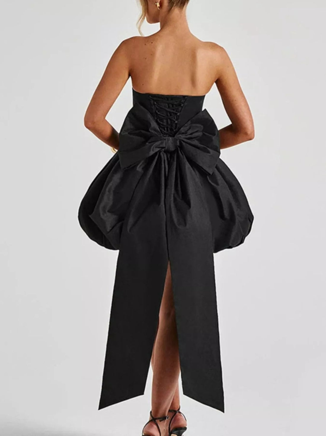 Elegant Strapless Bowknot Bubble Hem Mini Dress - Jsandiclothing.com