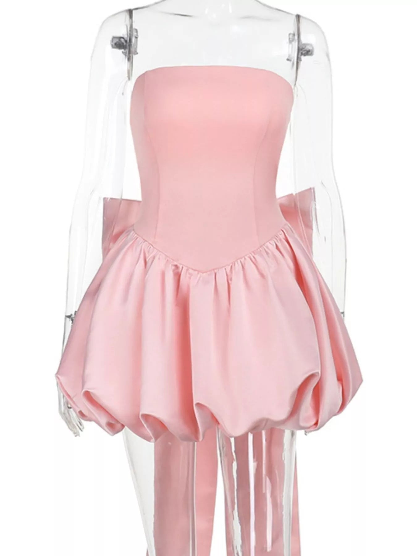 Elegant Strapless Bowknot Bubble Hem Mini Dress - Jsandiclothing.com