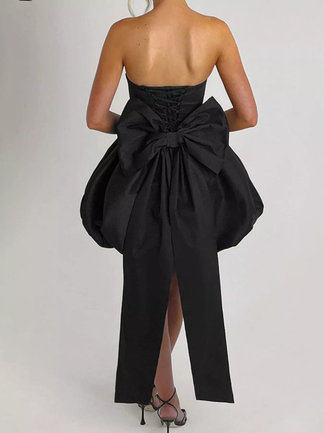 Elegant Strapless Bowknot Bubble Hem Mini Dress - Jsandiclothing.com