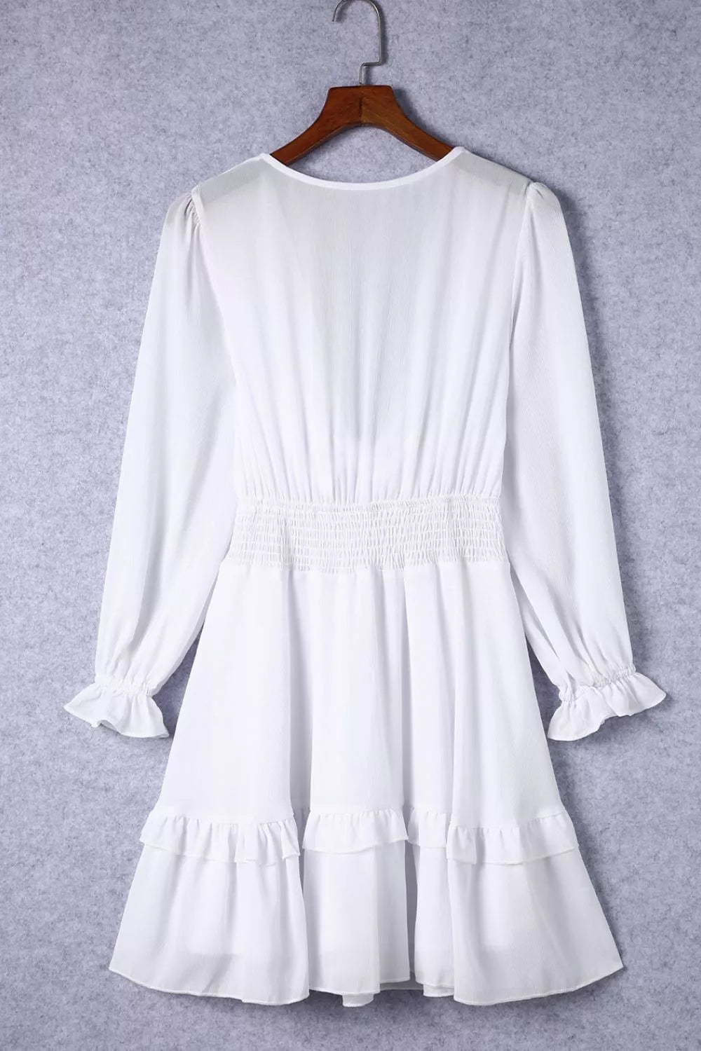 Elegant Tie-Front Ruffle Mini Dress with Smocked Wiast - Jsandiclothing.com