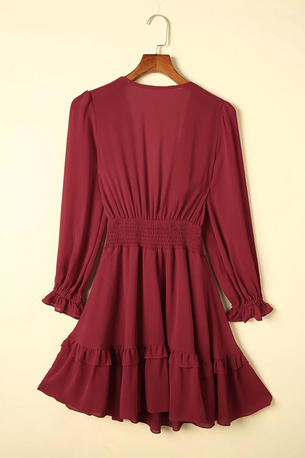 Elegant Tie-Front Ruffle Mini Dress with Smocked Wiast - Jsandiclothing.com