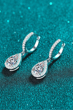 Elegant moissanite teardrop earrings with 2 carat stones set in 925 sterling silver and rhodium plating