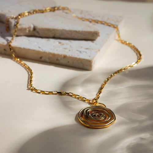 18K Gold-Plated Stainless Steel Spiral Pendant Necklace