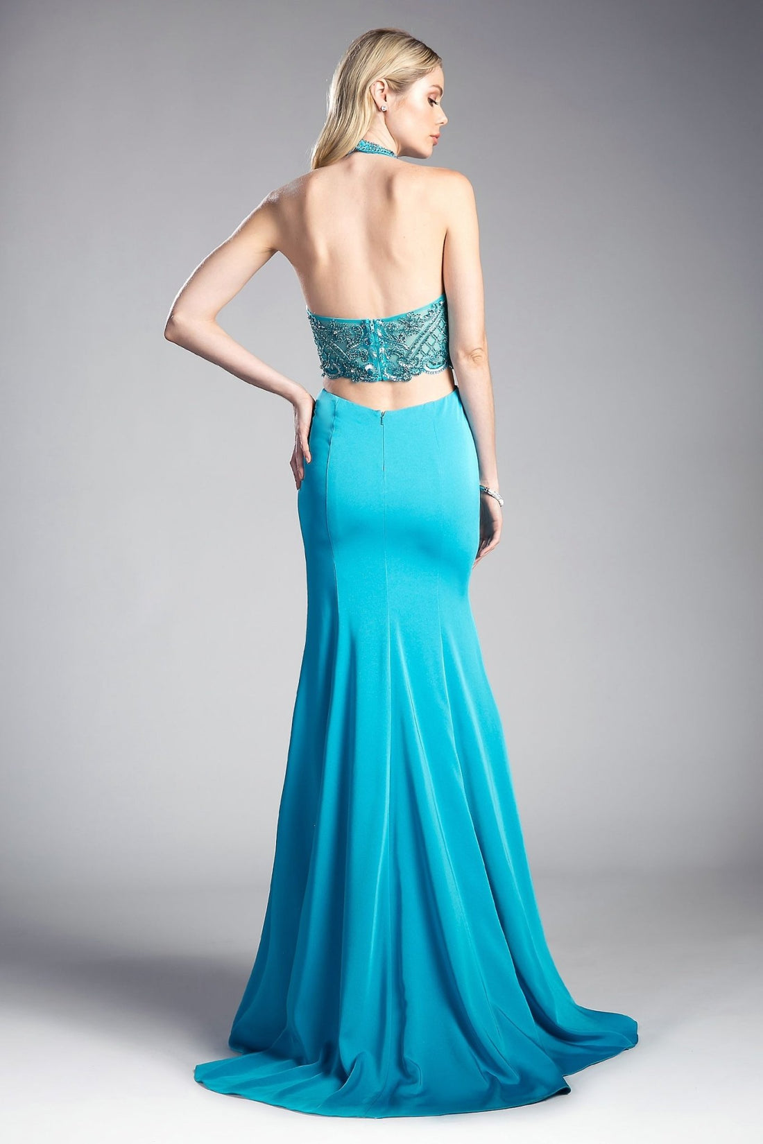 Fitted Stretch Jersey Gown with Halter Neckline and Cut Outs - Jsandiclothing.com