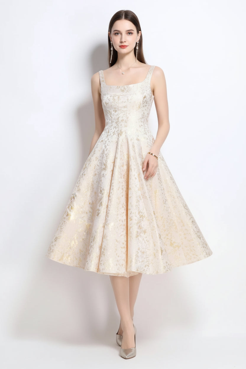 Floral A - Line Sleeveless Midi Dress - Jsandiclothing.com