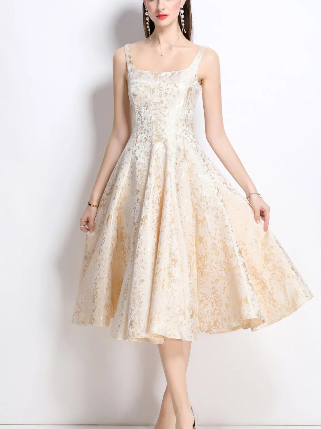 Floral A - Line Sleeveless Midi Dress - Jsandiclothing.com