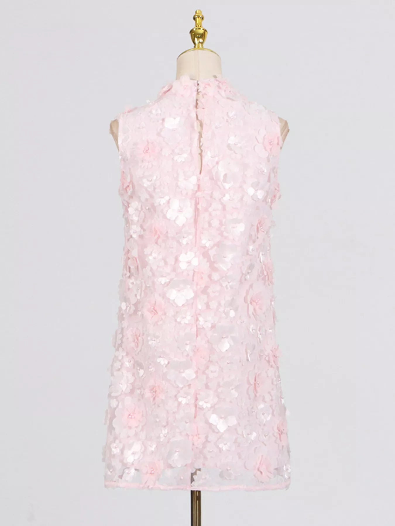 Floral Applique High Neck Sleeveless Mini Dress - Jsandiclothing.com