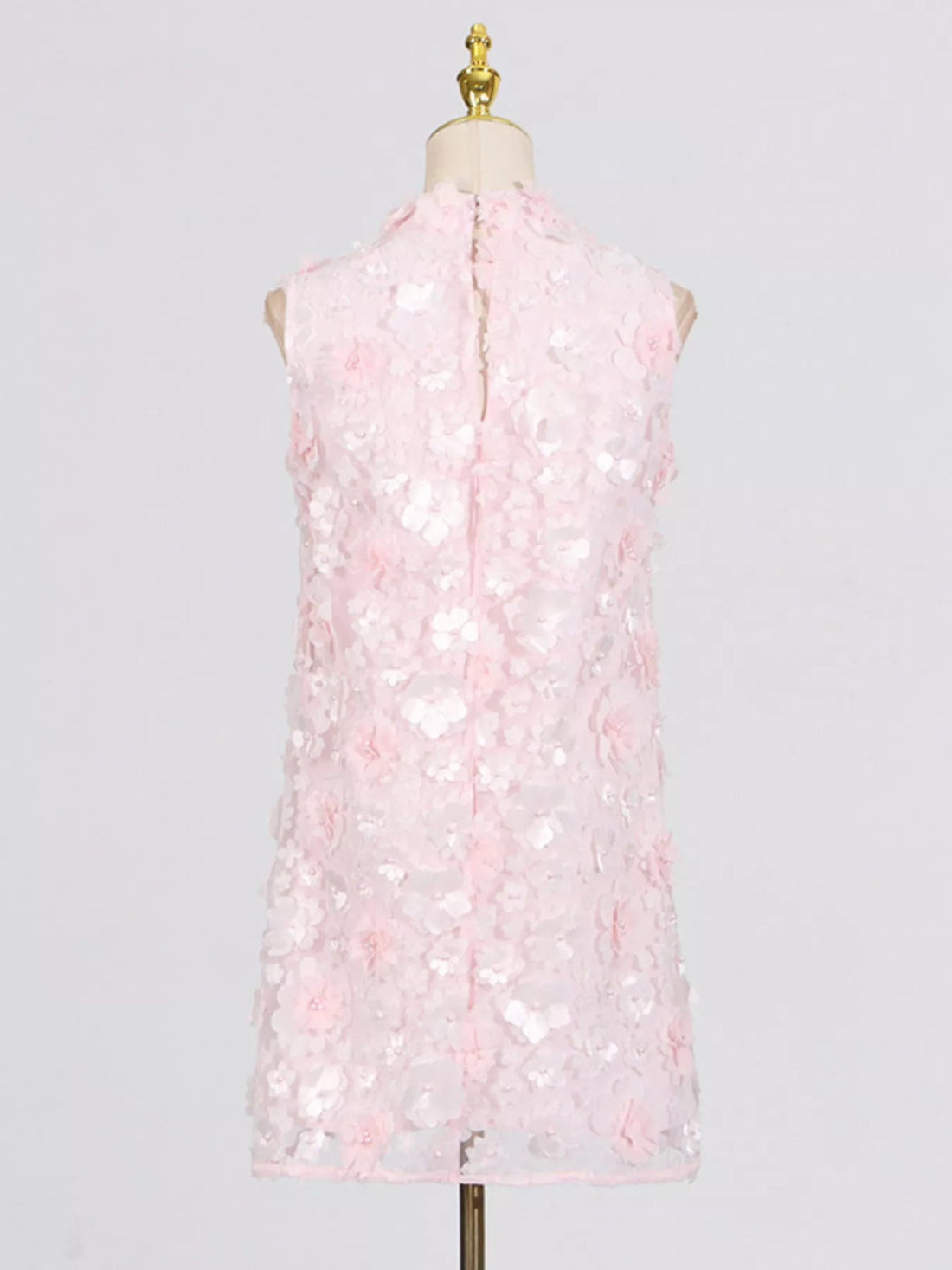 Floral Applique High Neck Sleeveless Mini Dress - Jsandiclothing.com