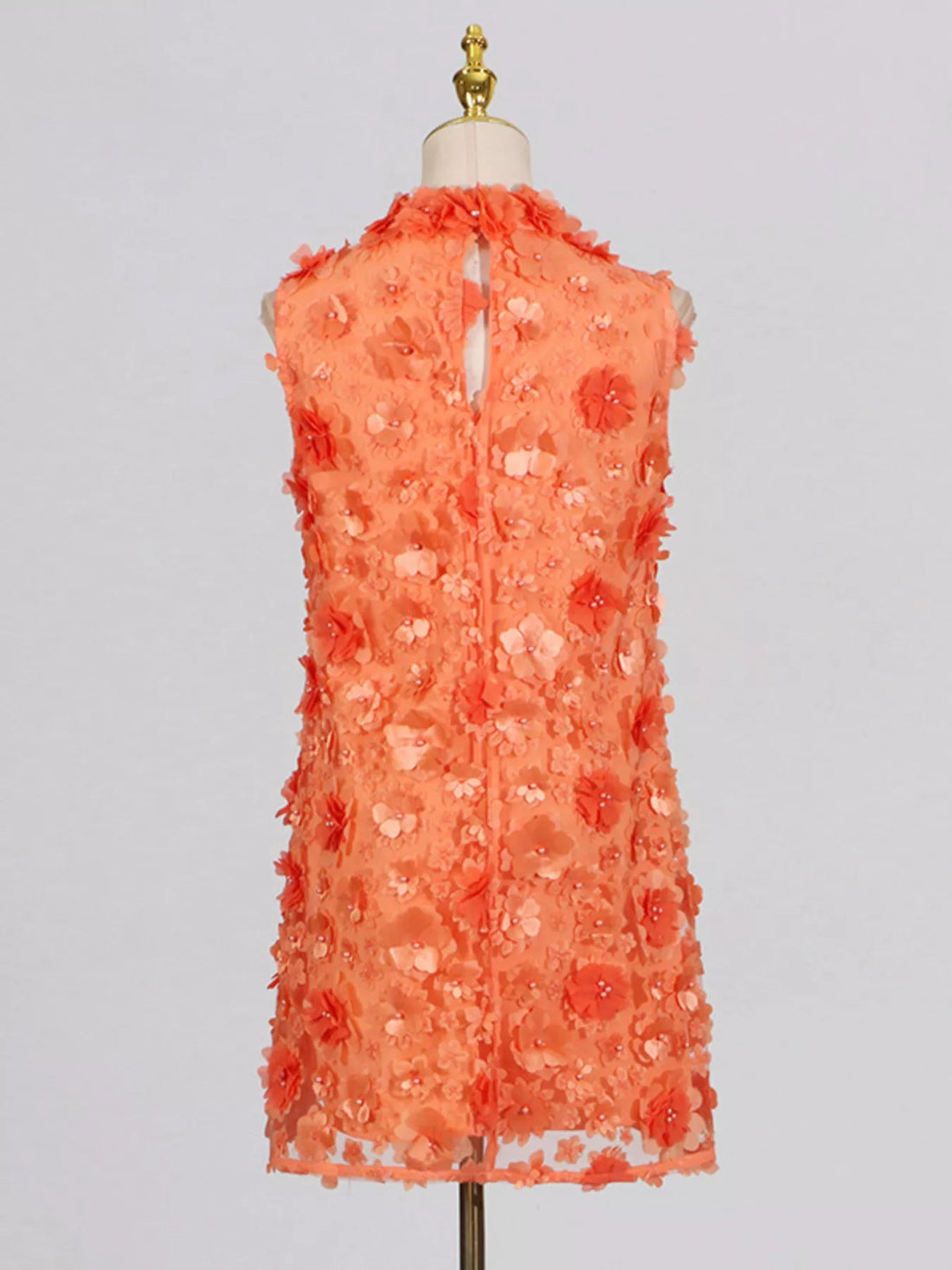 Floral Applique High Neck Sleeveless Mini Dress - Jsandiclothing.com