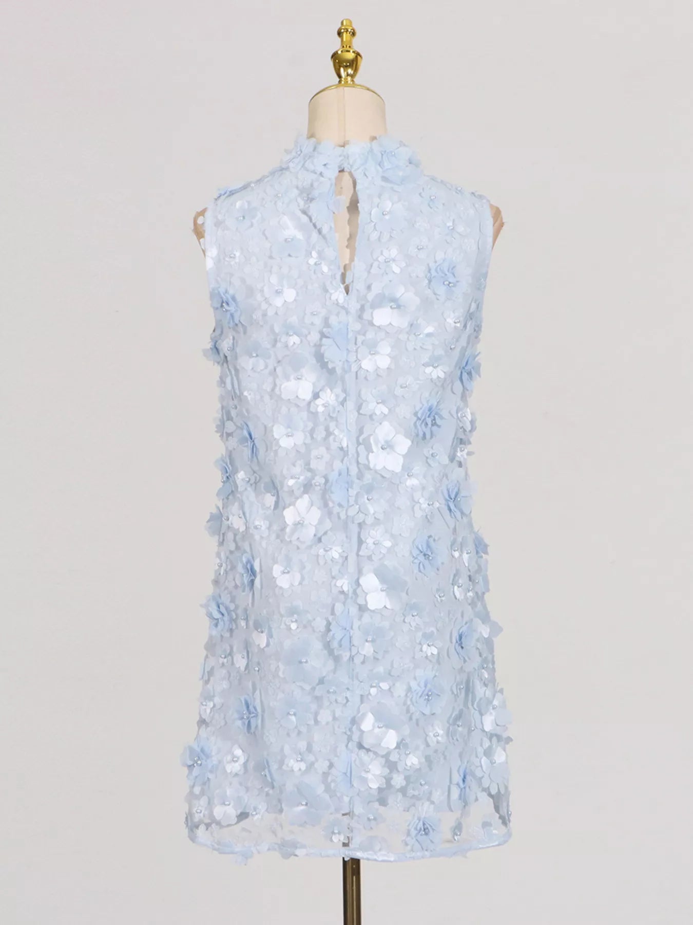 Floral Applique High Neck Sleeveless Mini Dress - Jsandiclothing.com