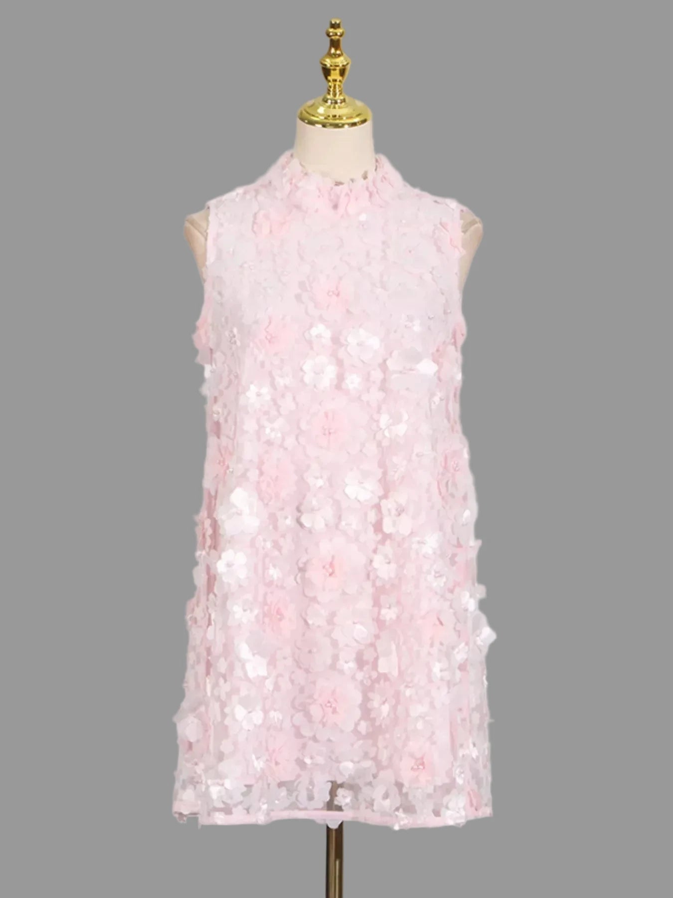 Floral Applique High Neck Sleeveless Mini Dress - Jsandiclothing.com
