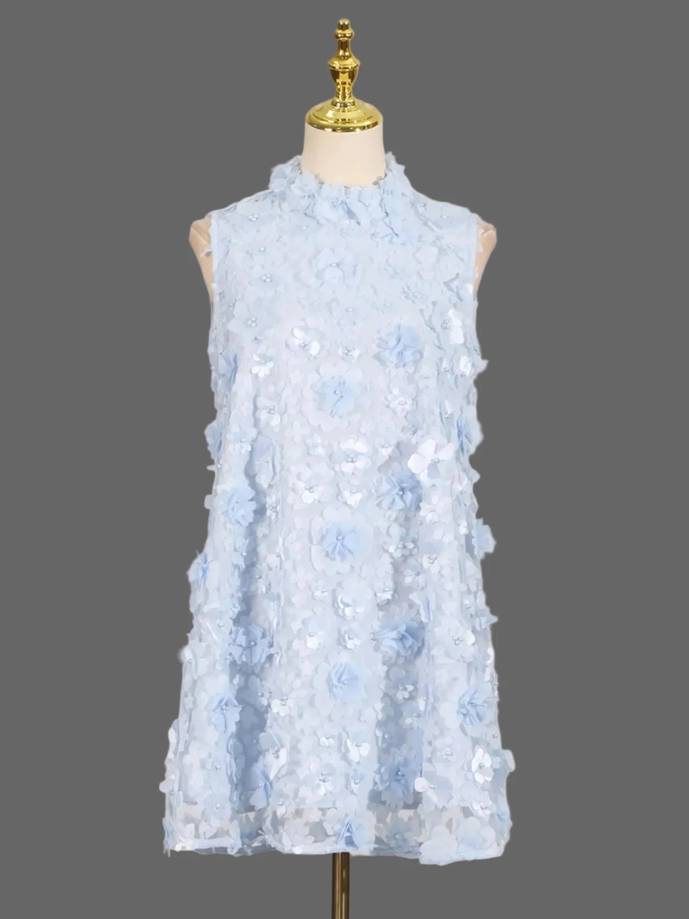 Floral Applique High Neck Sleeveless Mini Dress - Jsandiclothing.com
