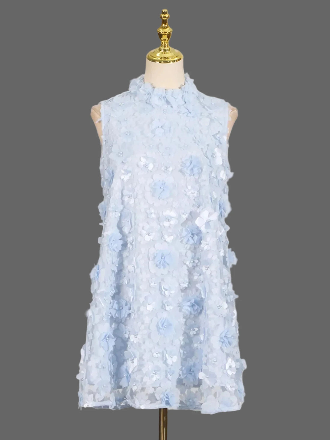 Floral Applique High Neck Sleeveless Mini Dress - Jsandiclothing.com