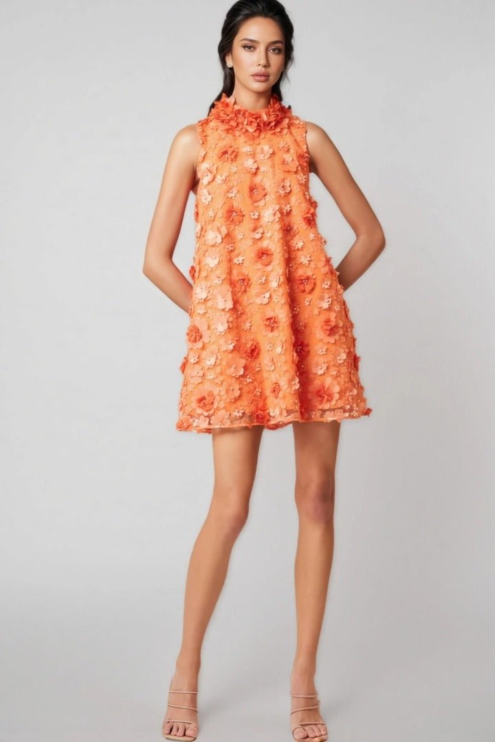 Floral Applique High Neck Sleeveless Mini Dress | Bold & Chic - Jsandiclothing.com