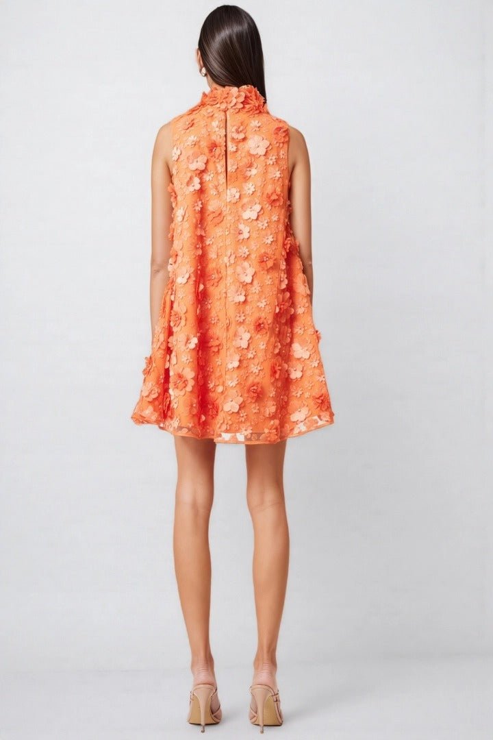 Floral Applique High Neck Sleeveless Mini Dress | Bold & Chic - Jsandiclothing.com