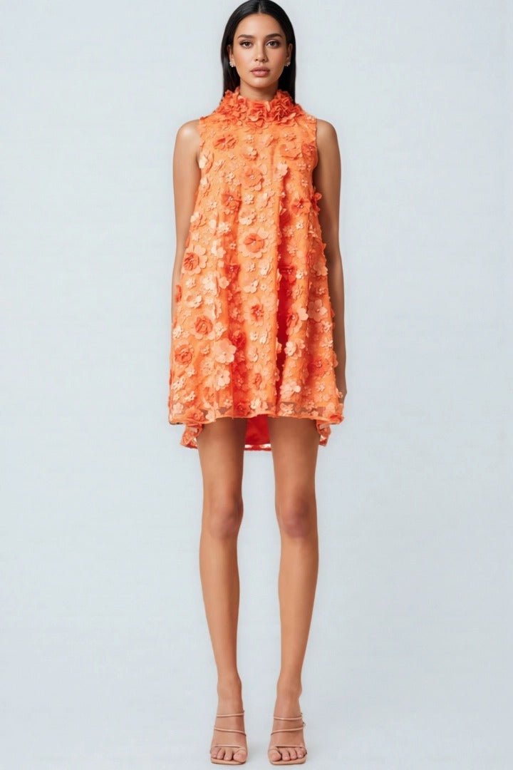 Floral Applique High Neck Sleeveless Mini Dress | Bold & Chic - Jsandiclothing.com