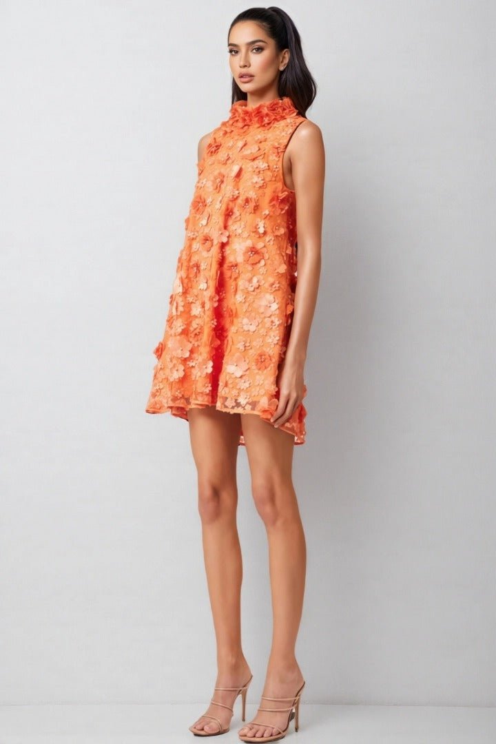 Floral Applique High Neck Sleeveless Mini Dress | Bold & Chic - Jsandiclothing.com