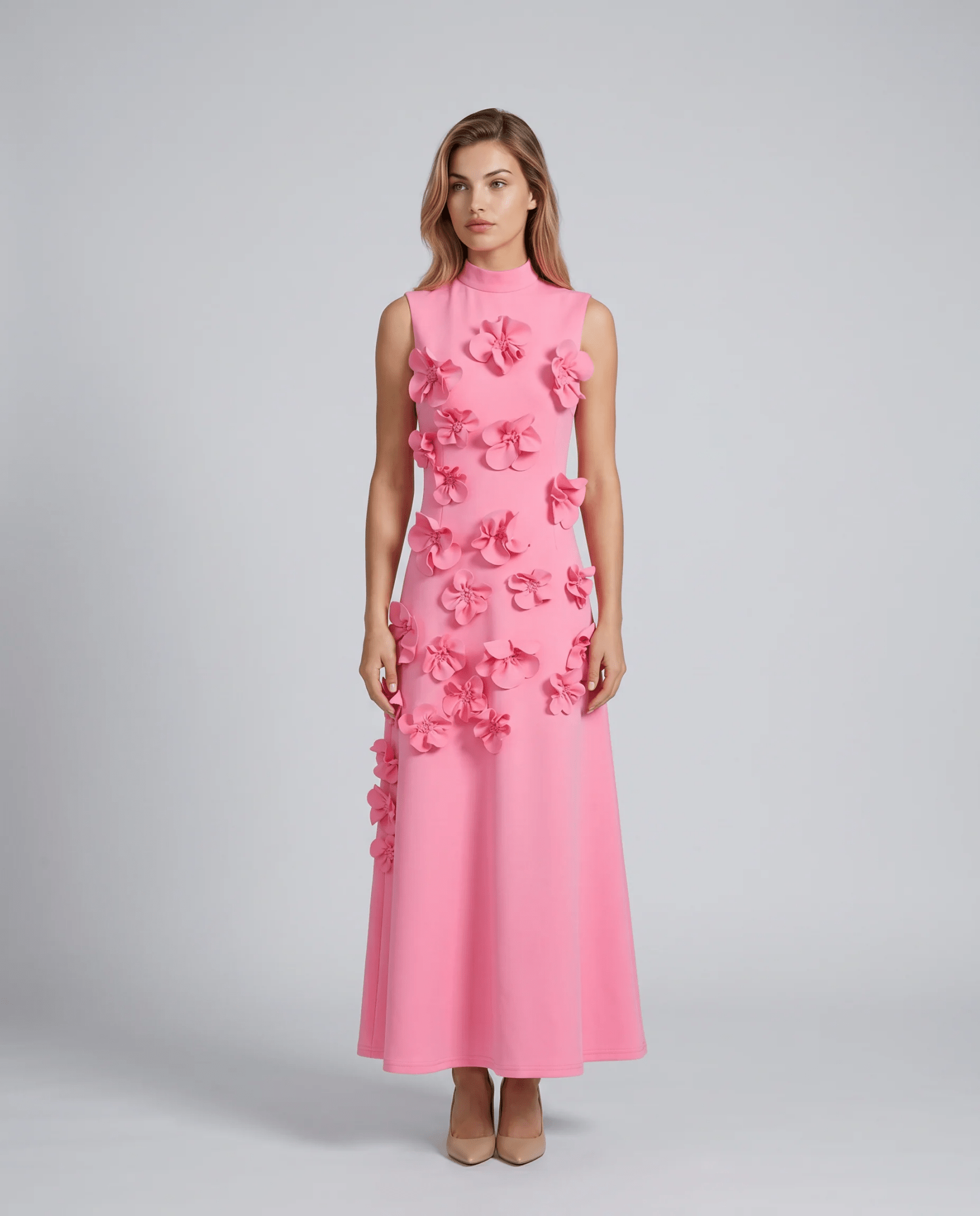 Floral Applique Sleeveless Maxi Dress – Elegant - Jsandiclothing.com