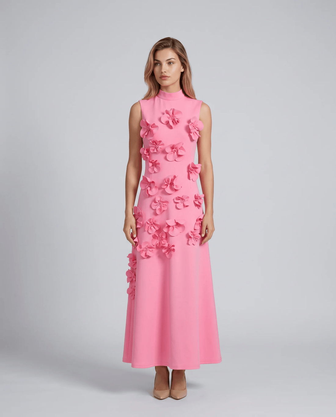 Floral Applique Sleeveless Maxi Dress – Elegant - Jsandiclothing.com