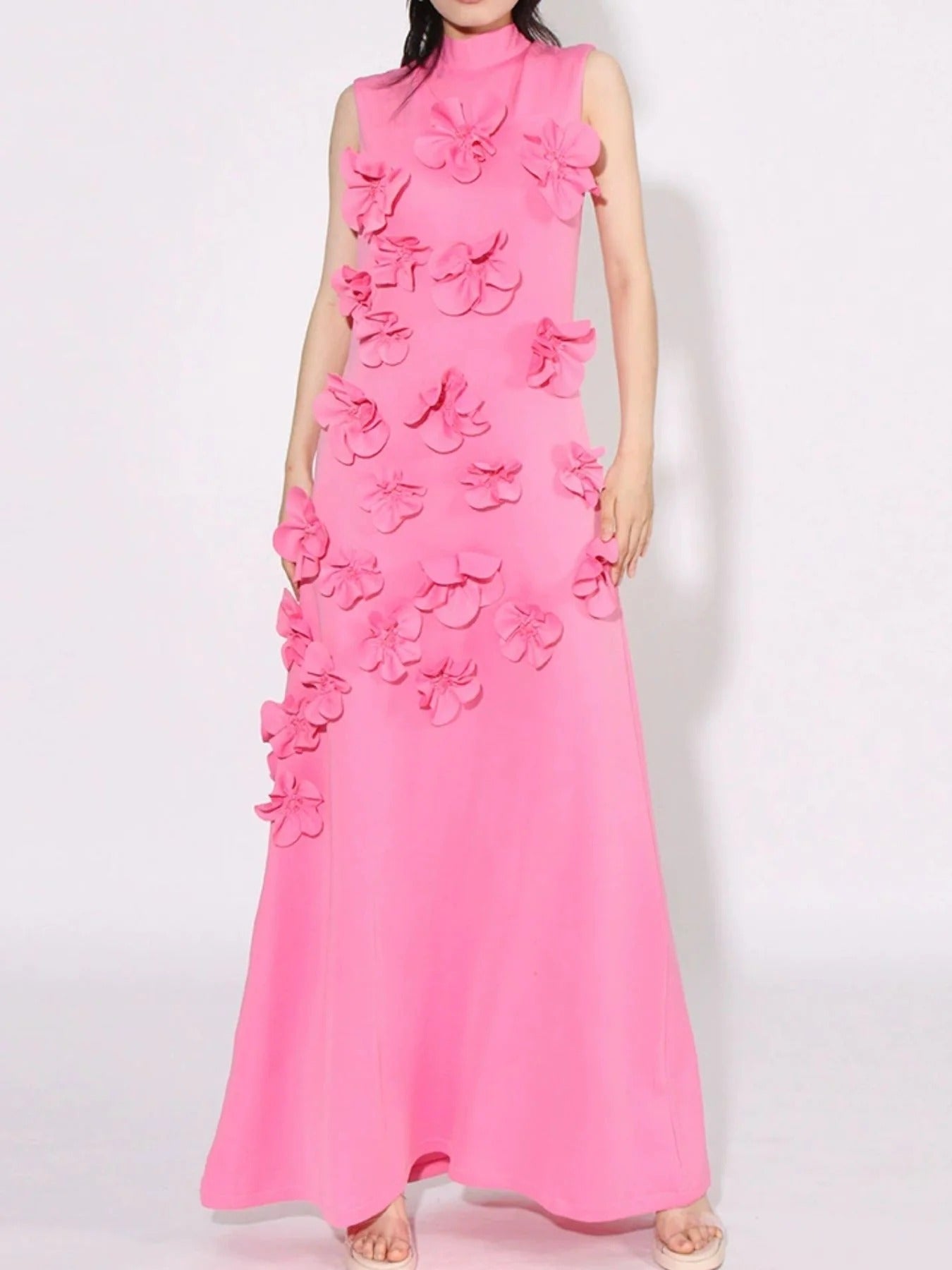 Floral Applique Sleeveless Maxi Dress – Elegant - Jsandiclothing.com