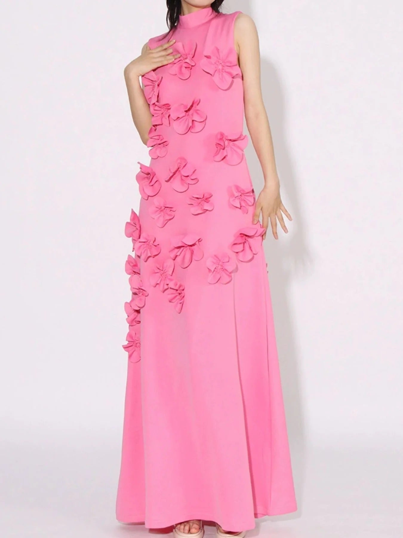 Floral Applique Sleeveless Maxi Dress – Elegant - Jsandiclothing.com