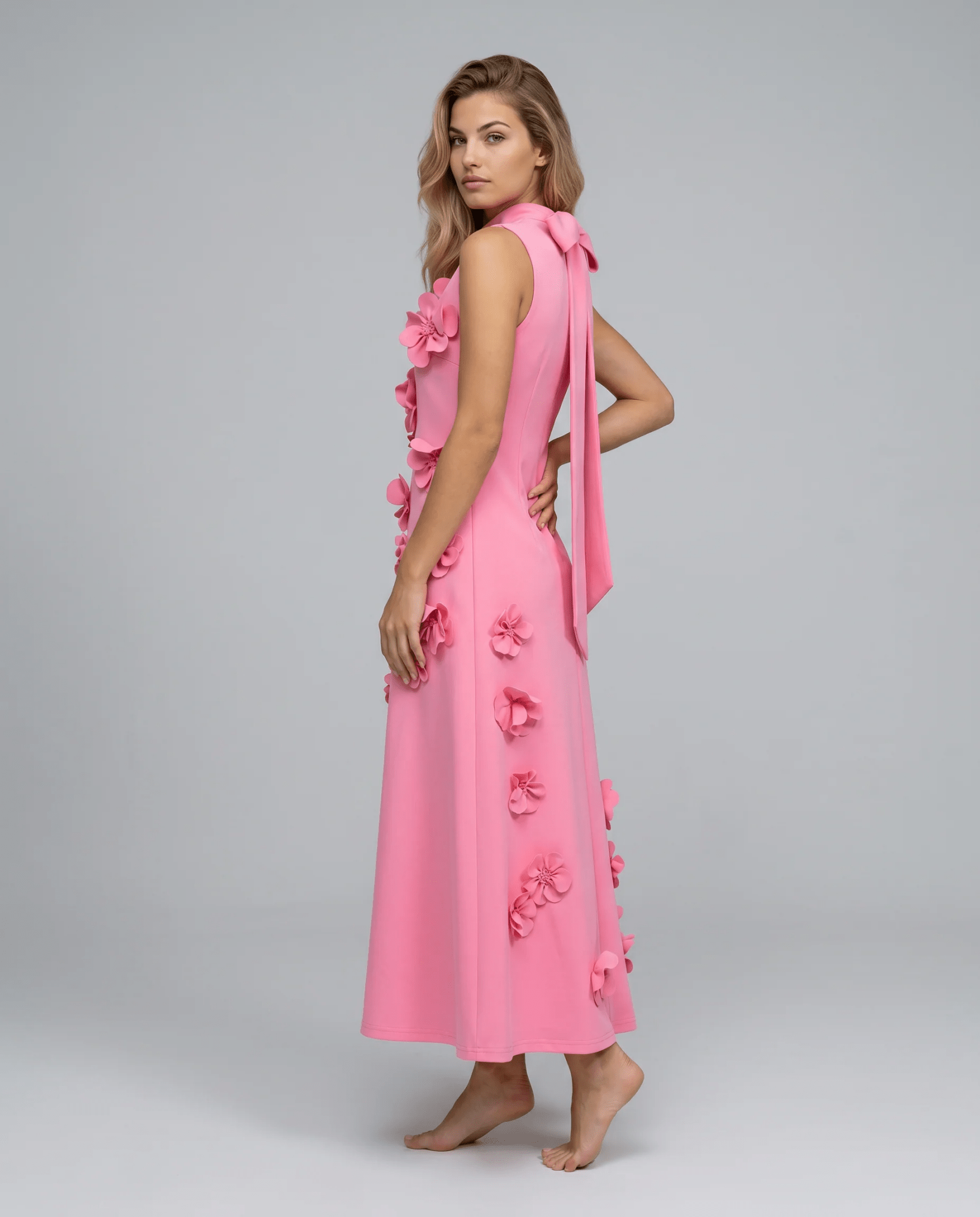 Floral Applique Sleeveless Maxi Dress – Elegant - Jsandiclothing.com