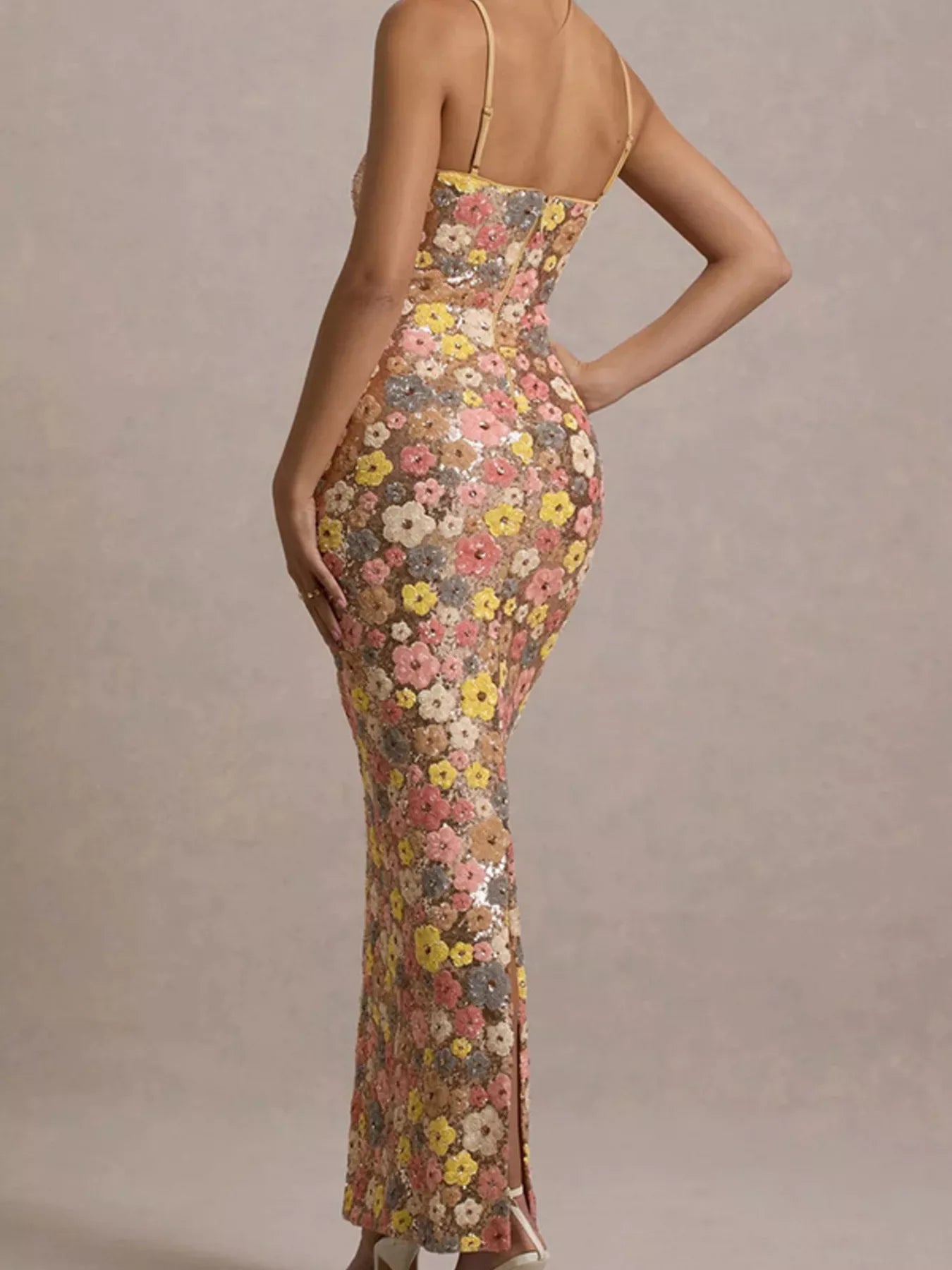 Floral Sequin Embellished Bodycon Maxi Dress - Jsandiclothing.com