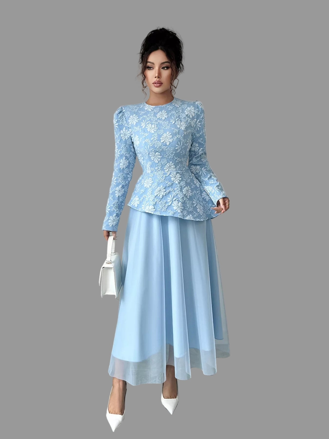 Formal Floral Long Sleeve Tulip Dress Chic & Feminine - Jsandiclothing.com