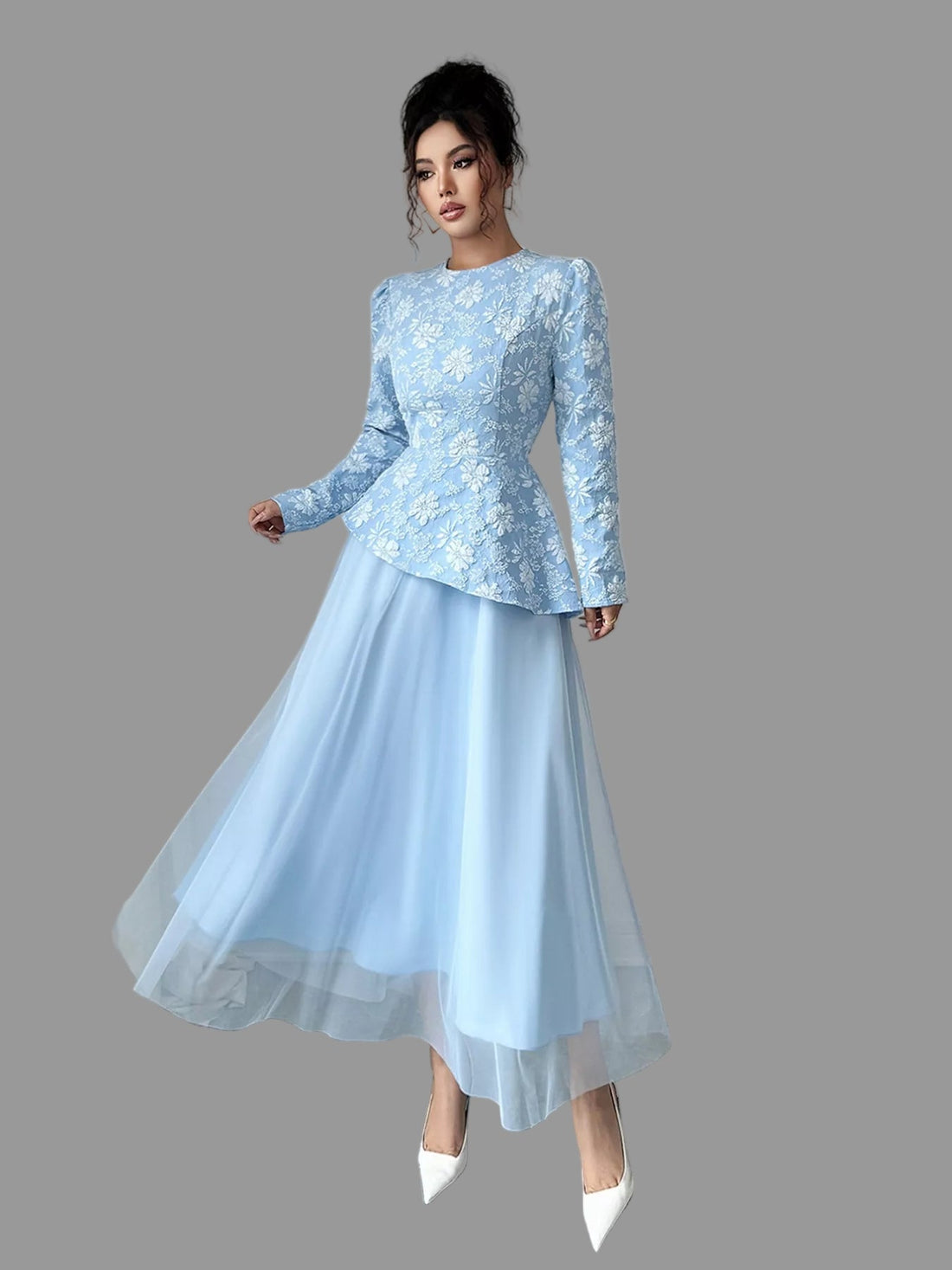 Formal Floral Long Sleeve Tulip Dress Chic & Feminine - Jsandiclothing.com