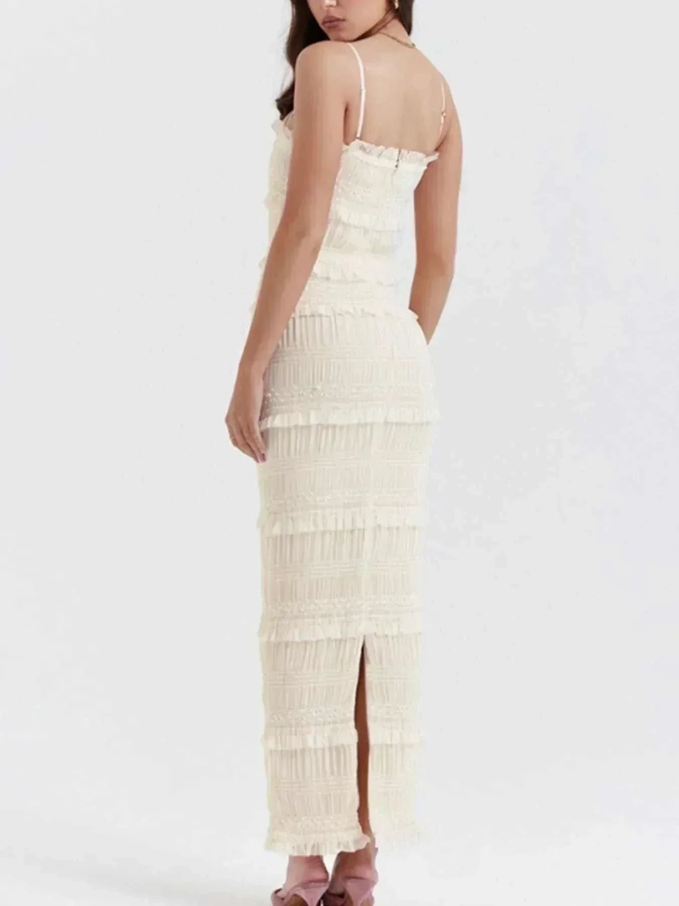 Frill Tiered Textured Maxi Cami Dress - Boho Chic Style | Shop Now!!! - Jsandiclothing.com