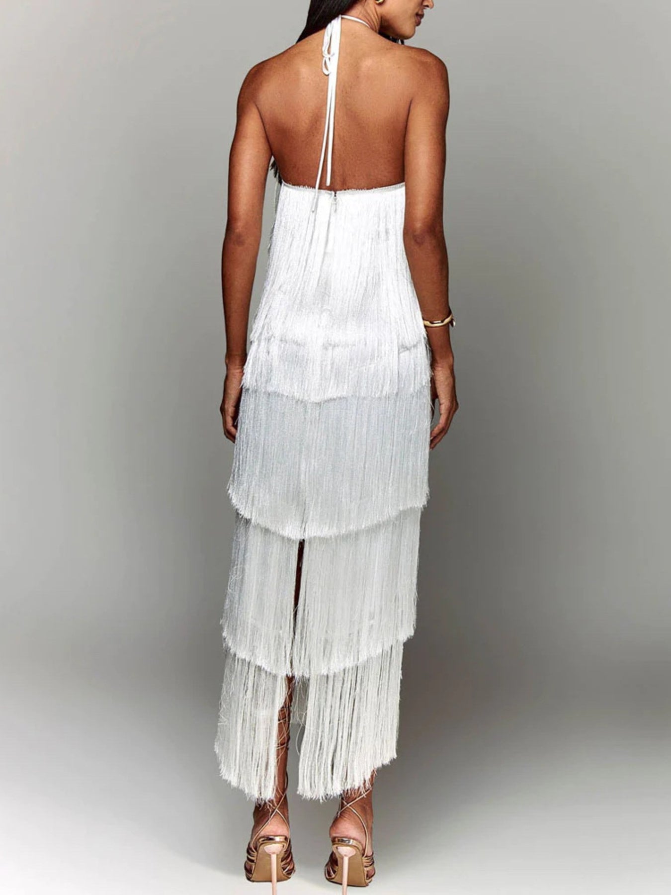 Fringe Halter Neck Maxi Dress | Boho Glam Style - Jsandiclothing.com
