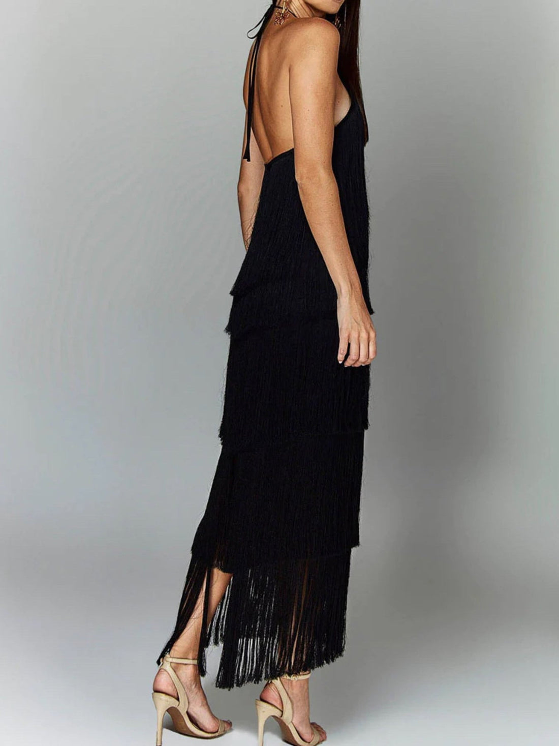 Fringe Halter Neck Maxi Dress | Boho Glam Style - Jsandiclothing.com